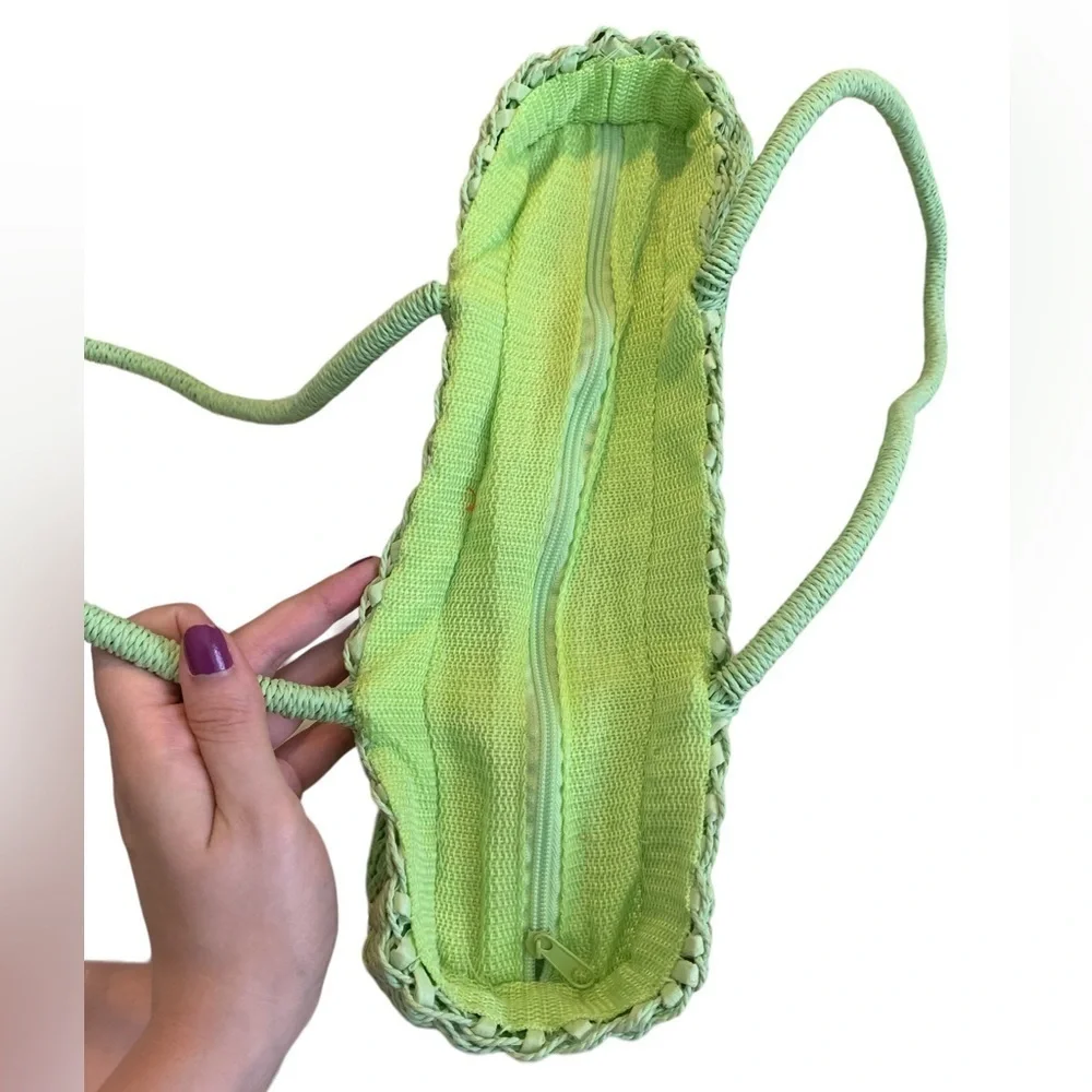 Green Striped Straw Bag